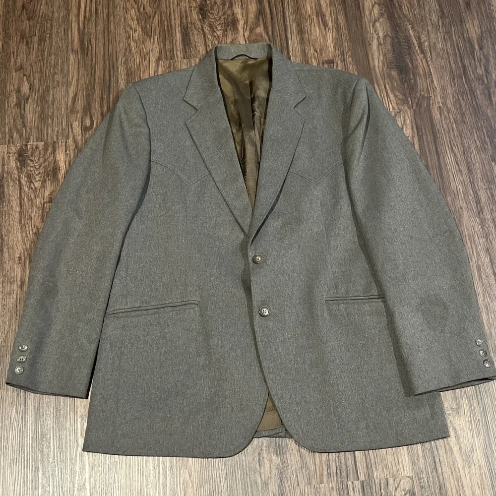 VINTAGE Circle S Blazer Brown Grey Sport Coat Jacket Ranch Western 44R See Pics